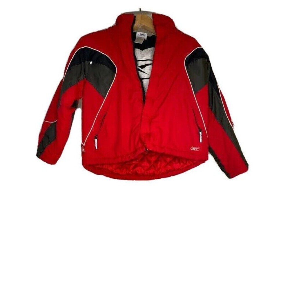 Reebok Jacket Boys Medium Red Black Nylon Mesh Lined Zip Up Logo Windbreaker